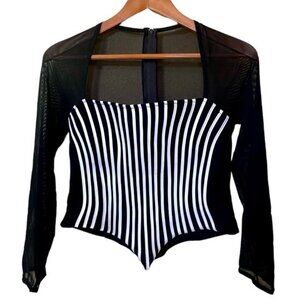 Vintage Ribkoff Trends Couture Striped Corset Bustier Y2K Mesh Top Size 10